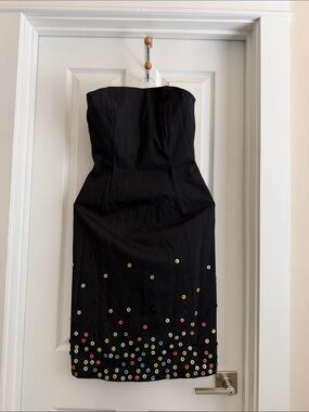 New Moschino Black Strapless Dress with buttons, Size 10.